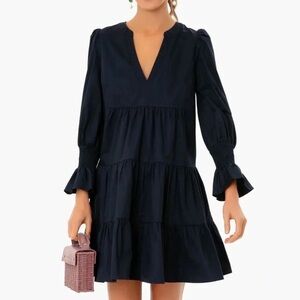 Tuckernuck Cotton Poplin Kenzo Dress-Navy-Women M Medium-Preppy-Feminine-Tiered